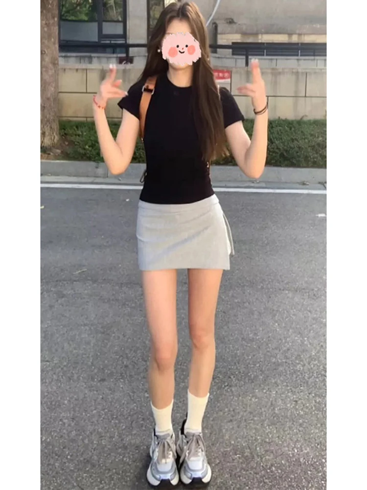 

Спортивная юбка для женщин с высокой талией, А-силуэт, для йоги, с боковым разрезом, не просвечивающая, утягивающая, корейский стиль, для повседневной носки