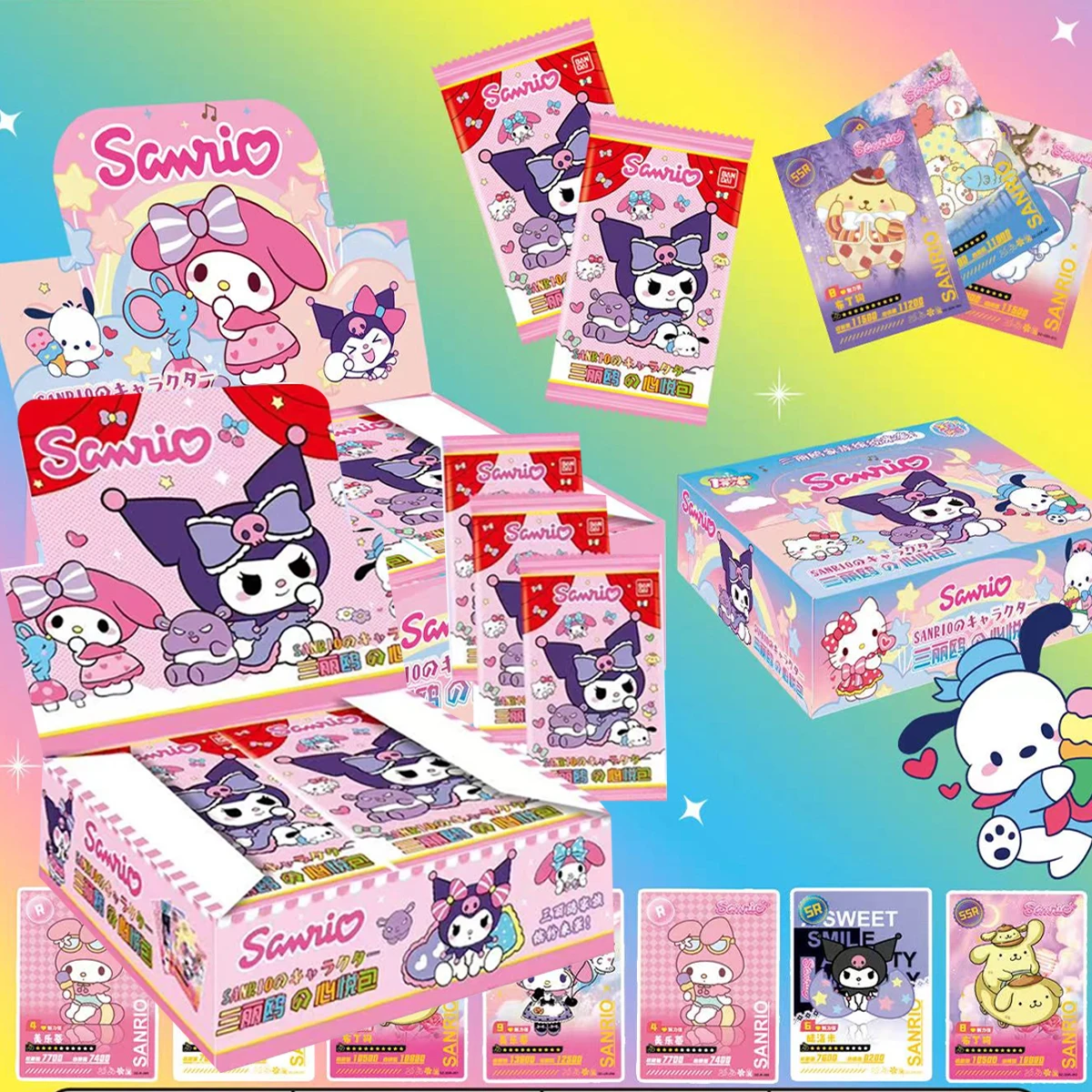 

2024 New Sanrio Hello Kitty Collectible Cards Kawaii Kuromi Melody Cinnamoroll Cartoon Shining Game Trading Cards Children Gifts