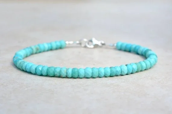 Turquoise Sleeping Beauty Faceted Bead Bracelet, December Birthstone, Natural Turquoise Gemstone Jewelry, Boho Bracelet