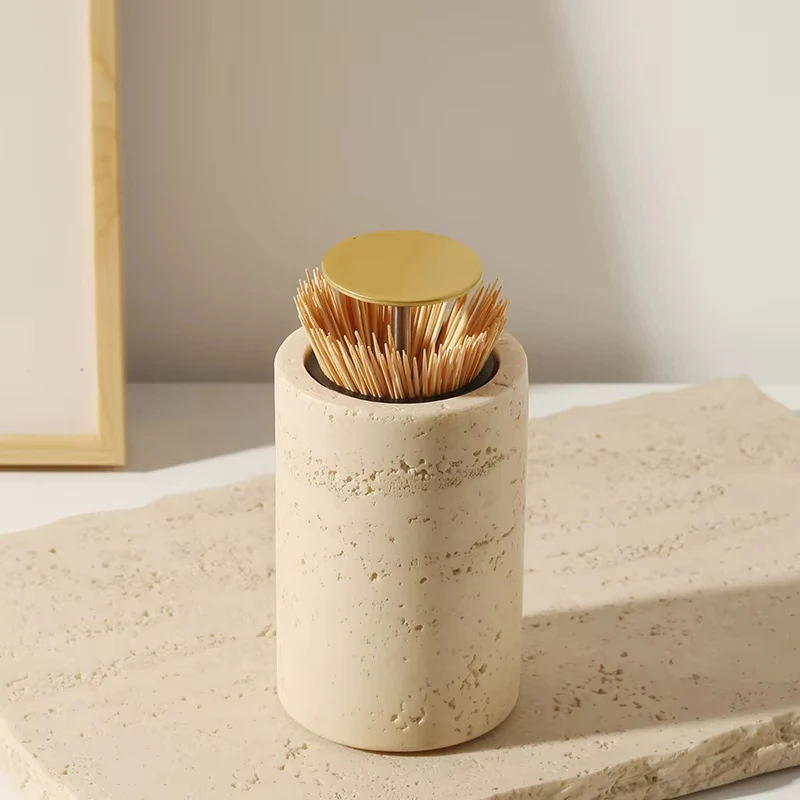 Cave Stone Style Toothpick Holder Press-On Tube Vintage Living Room Dining Table Ornament Home Decoration