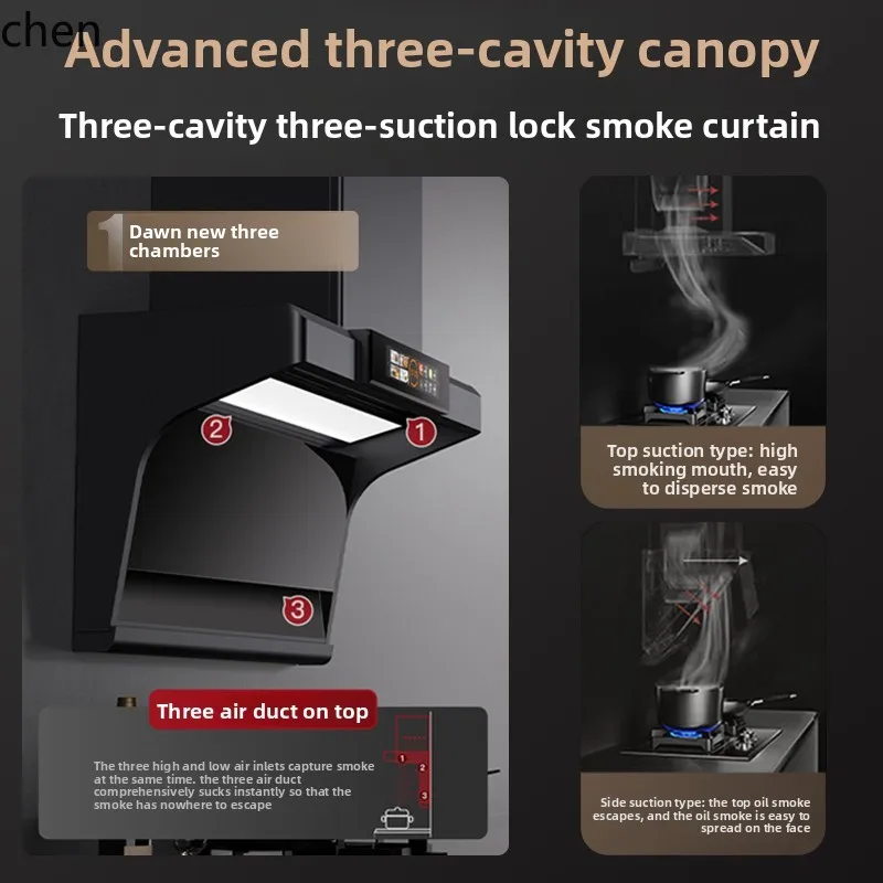 Cappa da cucina HXL Cappa da cucina forte a forma di 7 con aspirazione laterale superiore di grandi dimensioni per uso domestico