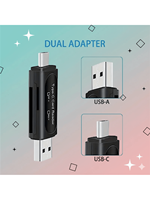 4-in-1 USB Mini SD Card Reader with Dual Card Slots - Type C/USB A Adapter for PC, Galaxy, Tablet & More - No Battery Needed, Me