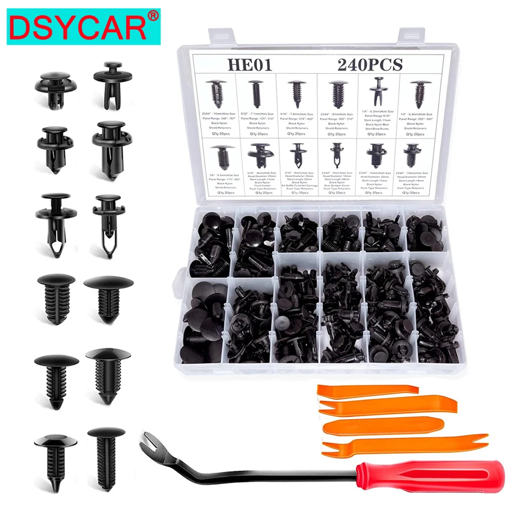 240Pcs Bumper Retainer Clips with Fastener Remover Car Plastic Rivets Fasteners Push Retainer Kit -Door Trim Panel Clips