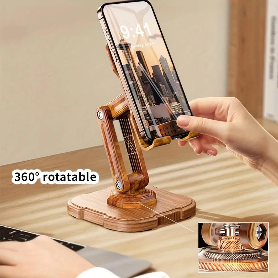 Wooden Desktop Phone Holder Stable Rotatable Phone Holder Large Base Adjustable Height Table Home Office Bathroom Accessories