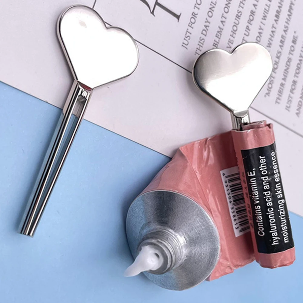 Stainless Steel Manual Toothpaste Squeezer Heart shaped Metal Dispenser Tube Squeezer Key Roller Set Bathroom Accessories