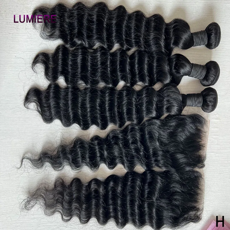 Top Quality Loose Deep Wave Bundles With Closure Frontal HD Transparent Lace Closure And Bundles Virgin Raw Human Hair Extension Wholesale Top Quality Afro Kinky Deep Water Curly Wave 3/4 Bundle With HD Closure Frontal Virgin Human Hair Weave Extensi