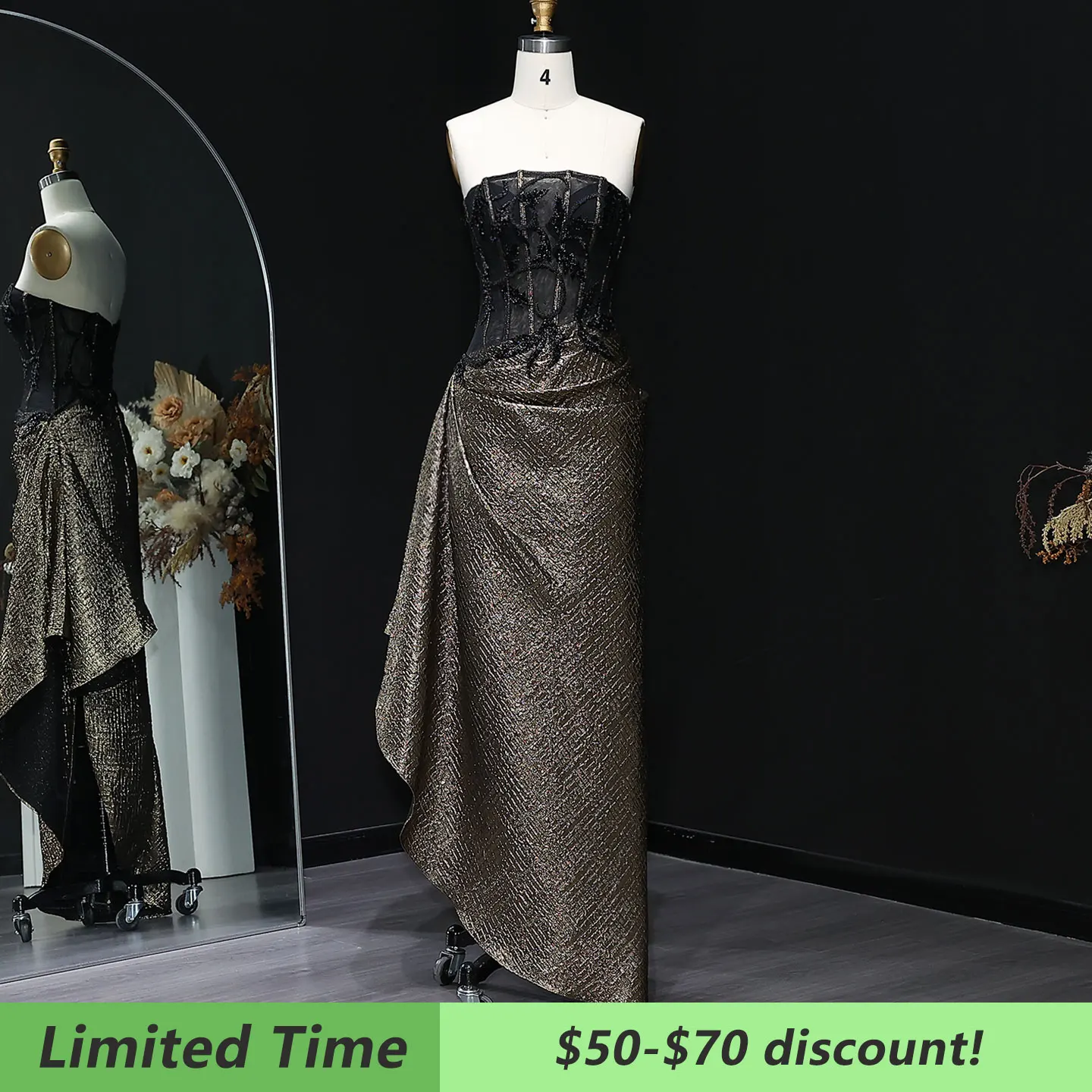 Sharon Said Black Bronze Evening Dress Strapless Beaded Sheer Corset Mermaid Formal Party Gowns SS241 Customized