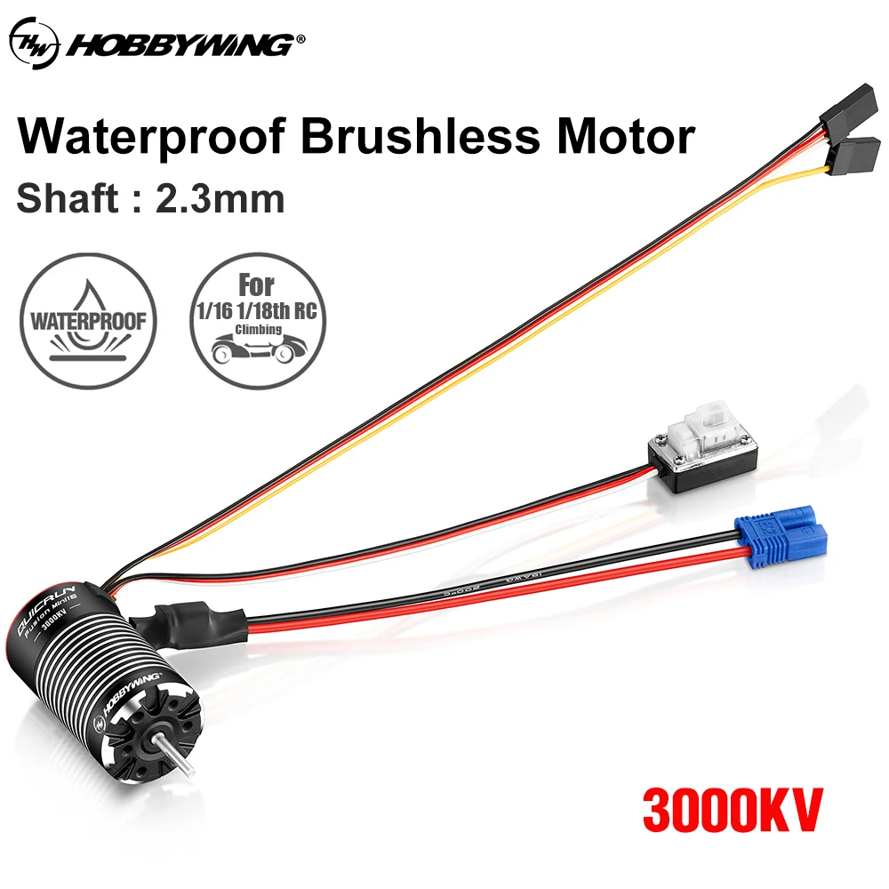 

HobbyWing QUICRUN Fusion Mini16 3000KV 24MM Brushless Sensory 2in1 Motor 80A Peak Current For 1/16 1/18 RC Climbing Crawler Car