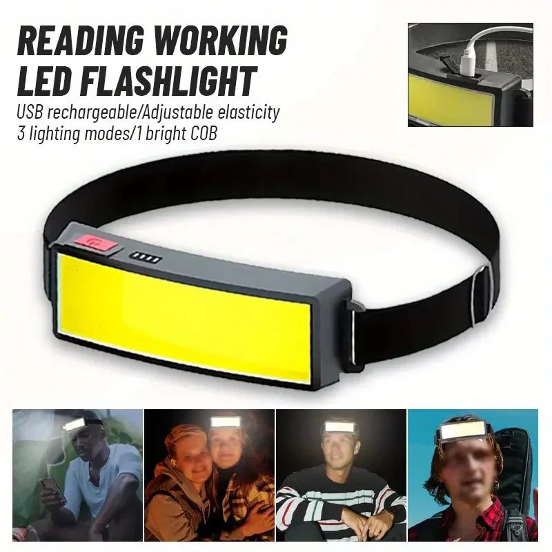 

COB Портативные светодиодные фары Уличные фары Встроенный аккумулятор USB Перезаряжаемый налобный фонарь Кемпинг Рыбалка Альпинистский фонарь