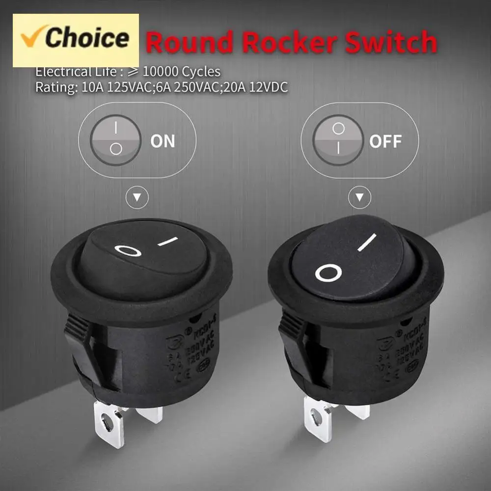 

5pcs Round Rocker Switch Toggle Switch for Car Automotive RV 2 Pin Switch Wired