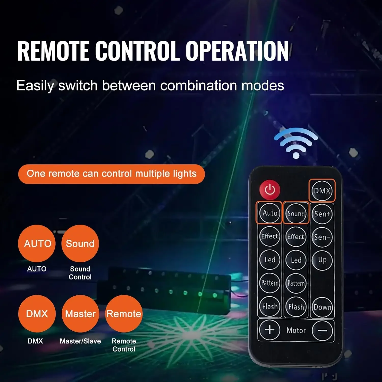 Stage Lights, 4 in 1 RGB Party Lights, LED Pattern Strobe Light, Mixed Lighting Effects Sound Activated with Red & Green Effect