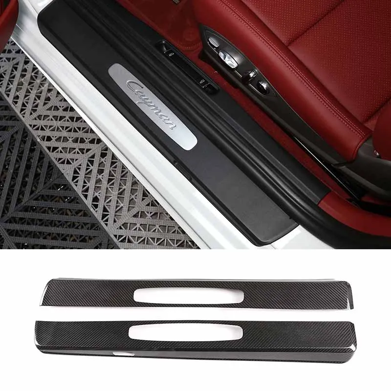 2pcs Car welcome mat Carbon fiber door sill strips For Porsche 911 2010-2017 For Porsche718 2016-2019 Auto Accessories