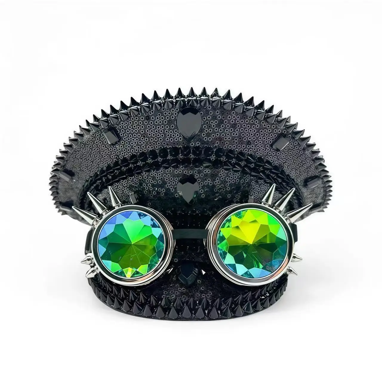 

Steampunk Captain Hat Rhinestone with Goggles for Burning Man Festival Woman, Military Accessories & Cap for Man