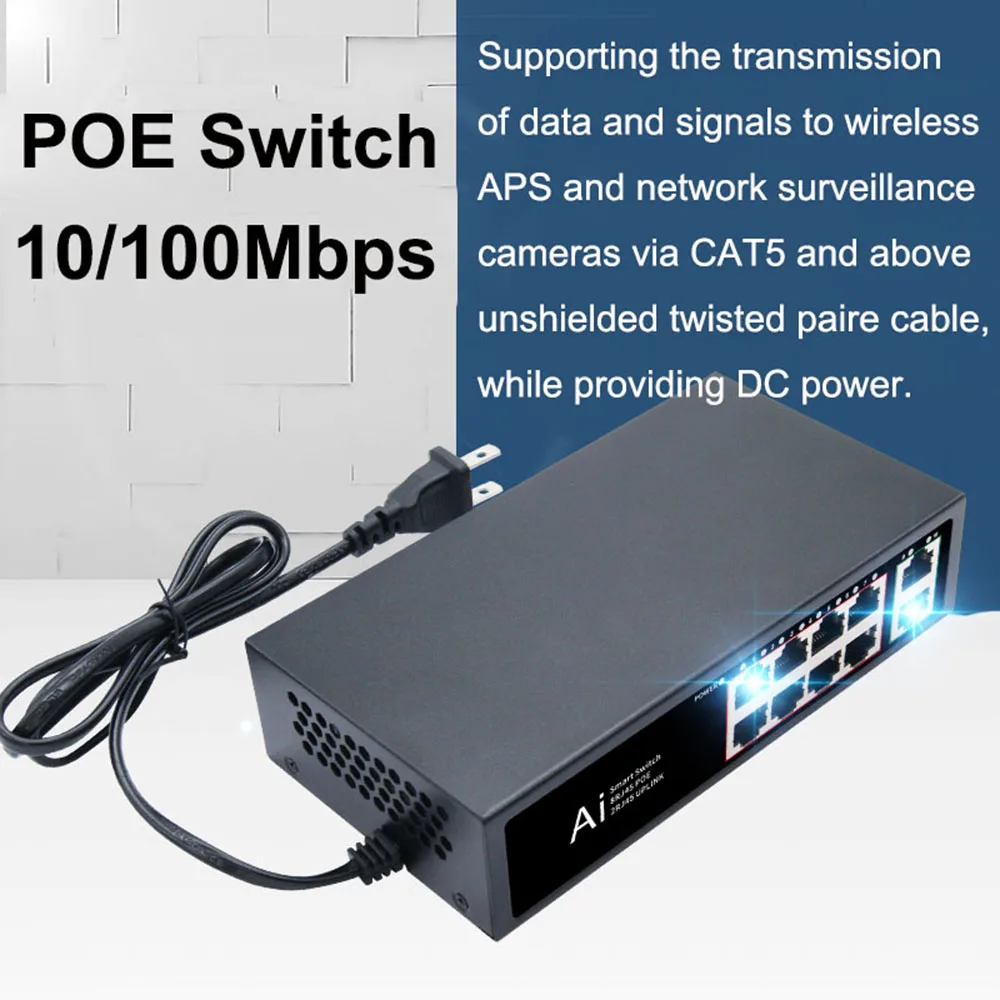 Terow POE Switch 10/6 Ports 100Mbps Ethernet Switch POE Network Splitter IEEE 802.3af/at for IP Camera Wireless AP Wifi Router