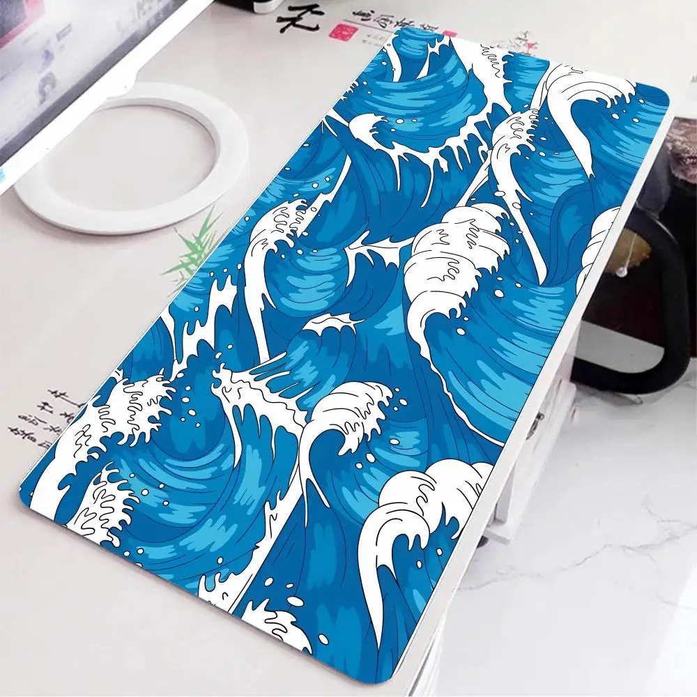 

Синий трехмерный коврик для мыши с волнами, большой игровой коврик для мыши XXL, нескользящий коврик для ноутбука, планшета, настольный аксессуар, эстетический игровой коврик для ПК
