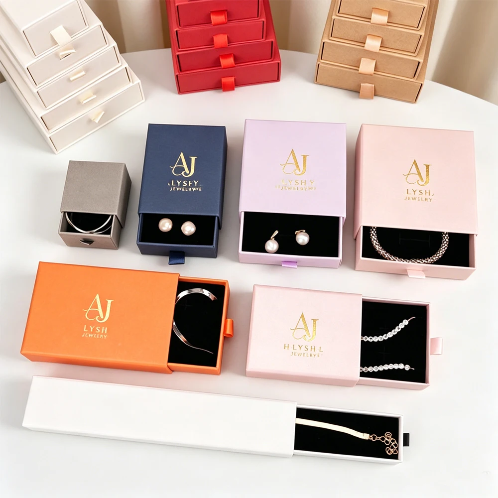 

24Pcs Personalized Logo Paper Drawer Jewlery Box For Rings Earrings Bracelet Pendant Necklace Travel Gift Packaging Organizer