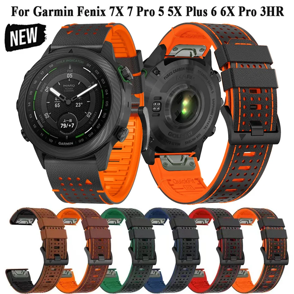 

22/26mm Silicone+Leather For Garmin Fenix 7X 7 Pro 6X 6 Pro 5X Strap Bracelet Epix Gen Pro 2 47 51mm Forerunner 945 955 965 Band