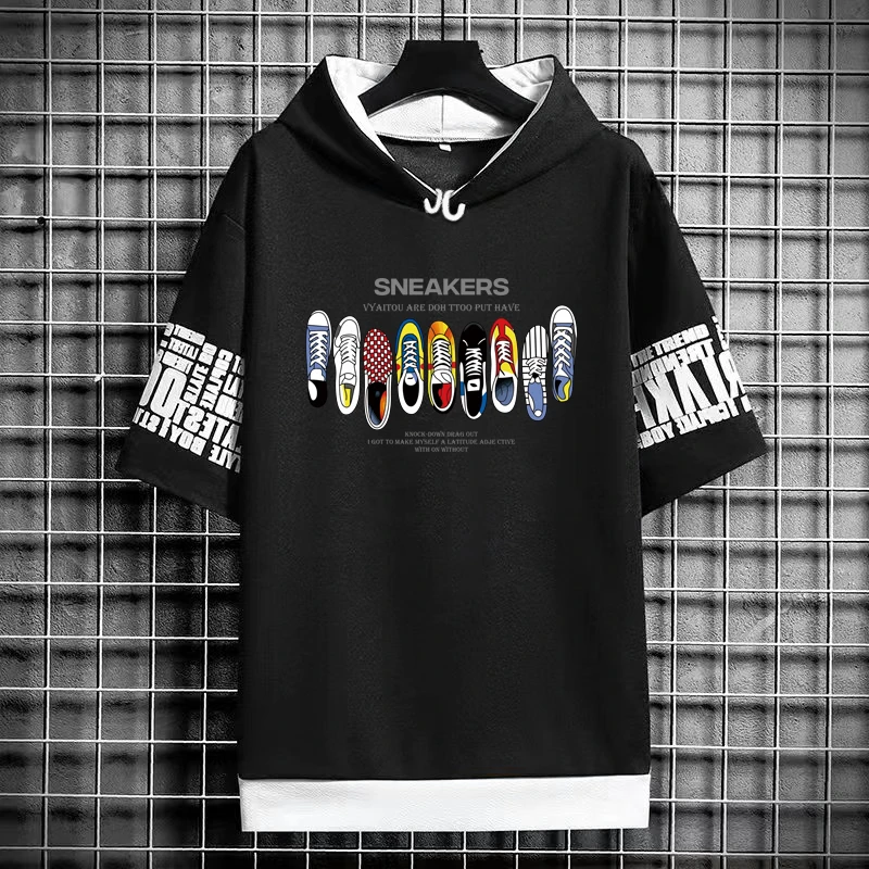 T Shirt for Men Hoodies Summer Sport Clothing Graffiti Sneakers Graphic T-shirt Harajuku Streetwear Top Short Sleeve Sweatshirts