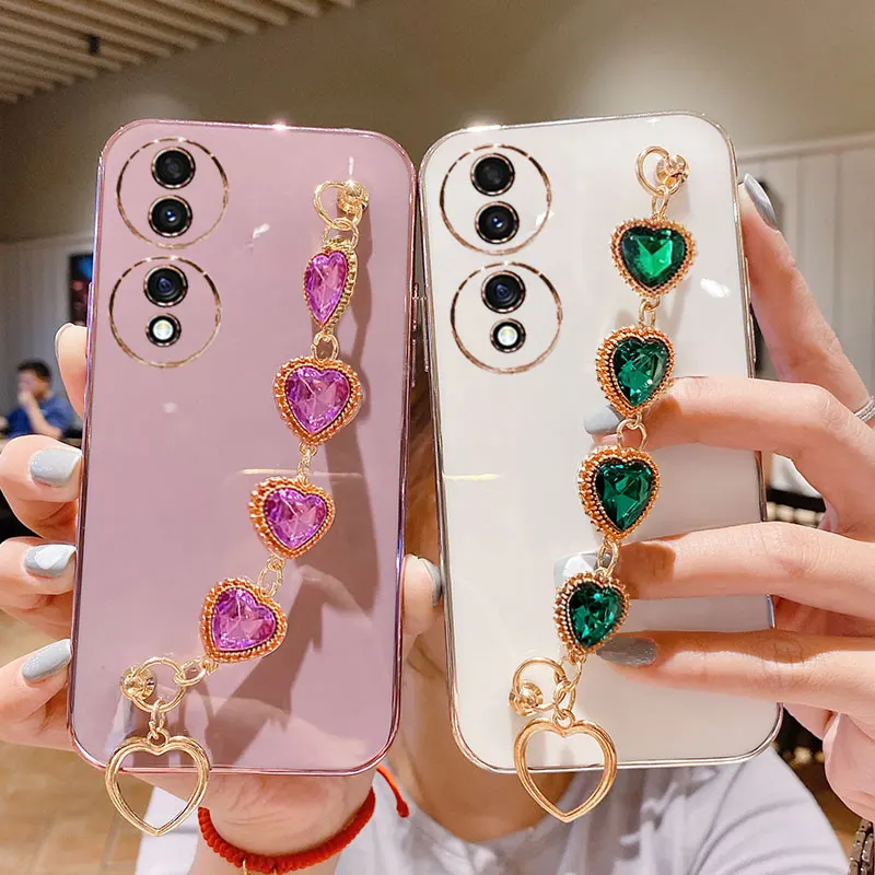 Honor70 Diamond Love pulsera funda para Huawei Honor 70 90 200 Smart 400 Lite pro X7B X8C funda de cadena suave de lujo a prueba de golpes