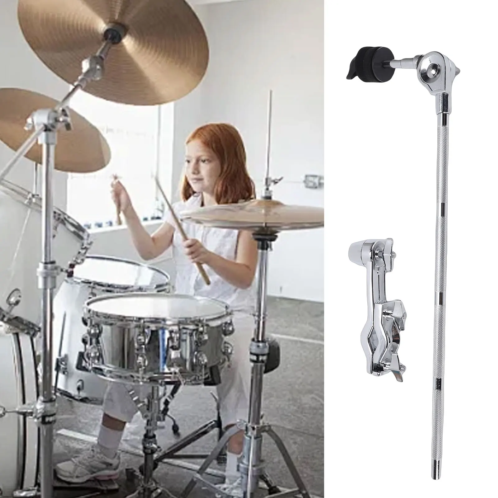 Cymbal Stand L Shape Extension Arm Drum Accessory with Clamp Thickened Knob Anti-vibration Pads Design Angle Length Adjustment