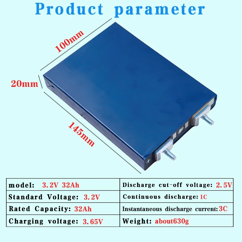 16PCS New 3.2V 32Ah LiFePO4 Battery 5C Lithium iron phosphate DIY 12v 24v 48v E-vehicle RV boat Motorcycle Car motor Solar Light