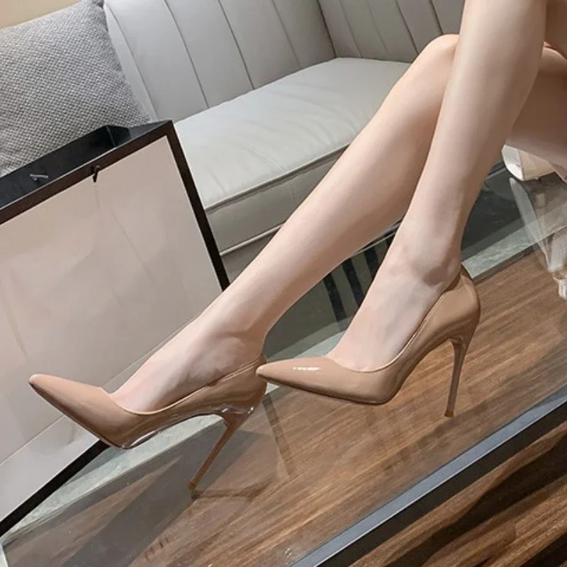 

New Fashion Nude High Heels Minimalist PU Temperament Pointed Shallow Multi-functional High Heels Single and Double Shoes