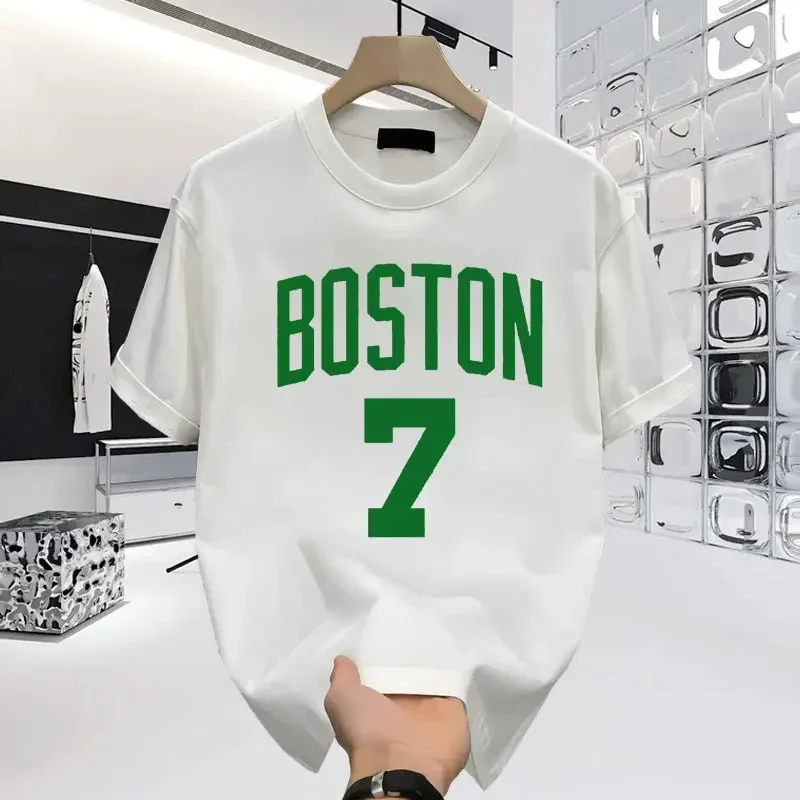 Boston No7 FMVP Printed Cotton Kids T-Shirt Men's Fashion Oversized Couple High Quality Personalized Pattern Basketball Clothing