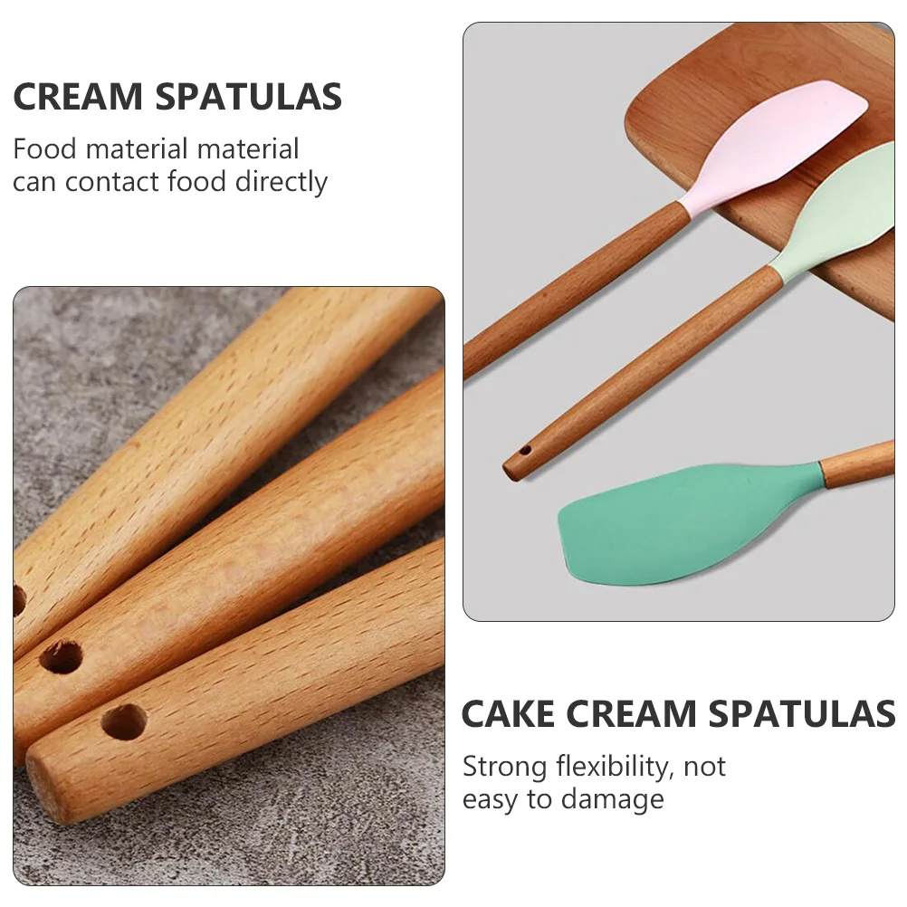 

2Pcs Silicone Wooden H Spatula Baking Tools Safe Non Stick Pans Cream Spreaders Food Grade Flexible Storage
