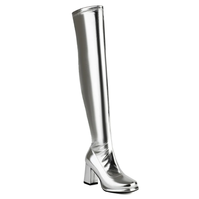 Women\'s Over the Knee High Boots Elegant Autumn Winter Shoes Gold Silver Heeled Long Thigh Boot Ladies Party Shoes Large Size