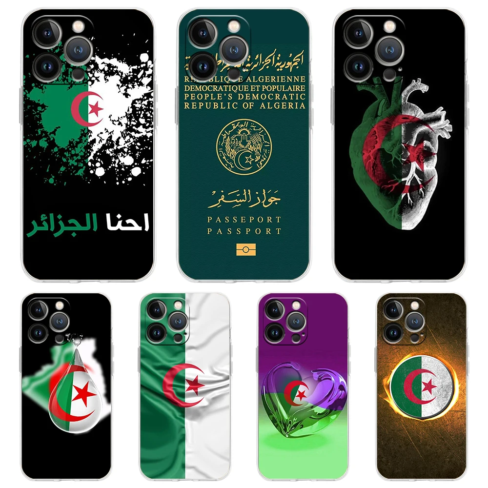 Algeria Passport Soft TPU Transparent Phone Case Cover for iPhone 16 15 14 13 12 11 Pro Max XR 8 7 Plus XS Max Shell Fundas Bags