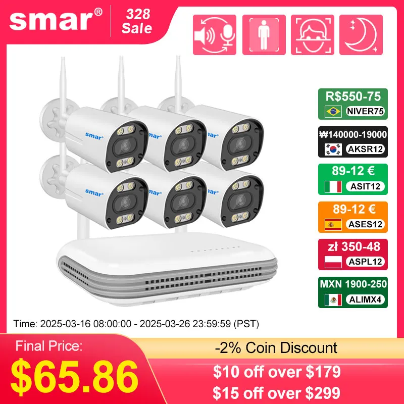 Smar Wireless CCTV System Wifi Camera Kit 3MP/5MP HD Security Audio AI Face Detect IP 8CH NVR Video Surveillance Set ICSEE