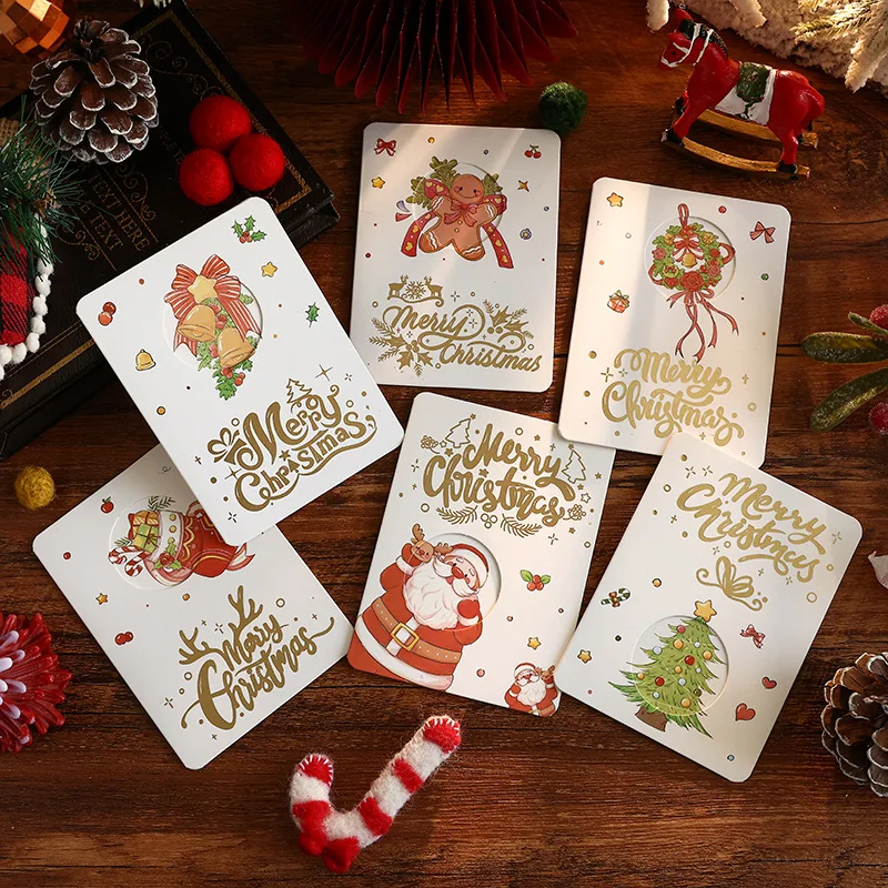 

10Pcs Foldable Christmas Cards Greeting Invitations Papercard Bronzing Gifts Letter Home Xmas Party Envelope Decoration Supply