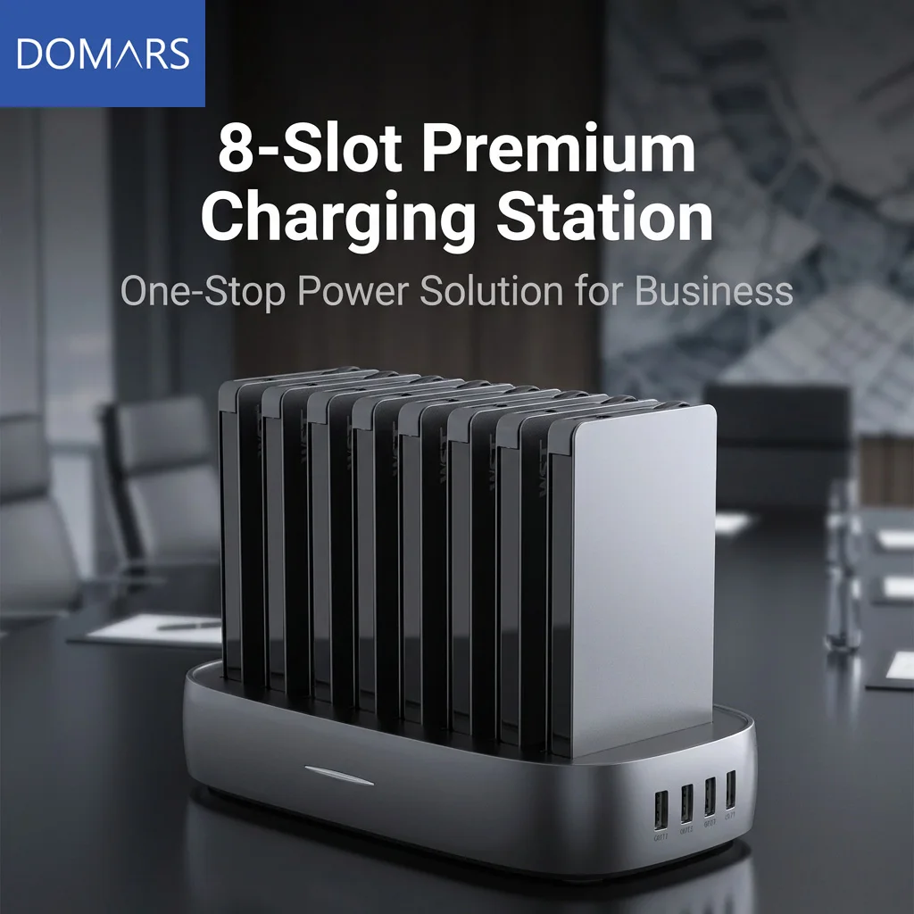 Domars Portable Shared Power Banks 8pcs 8000mAh 22.5W Fast Charging Built-in Charging Cable Suitable for Offices and Cafes