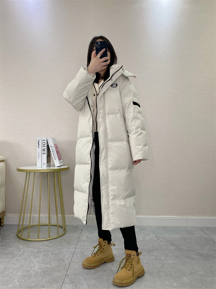 2023 Winter Women 90% White Duck Down Coat Thick X-Long Puffer Jacket Large Size Loose Warm Overcoat Female Hooded Parkas