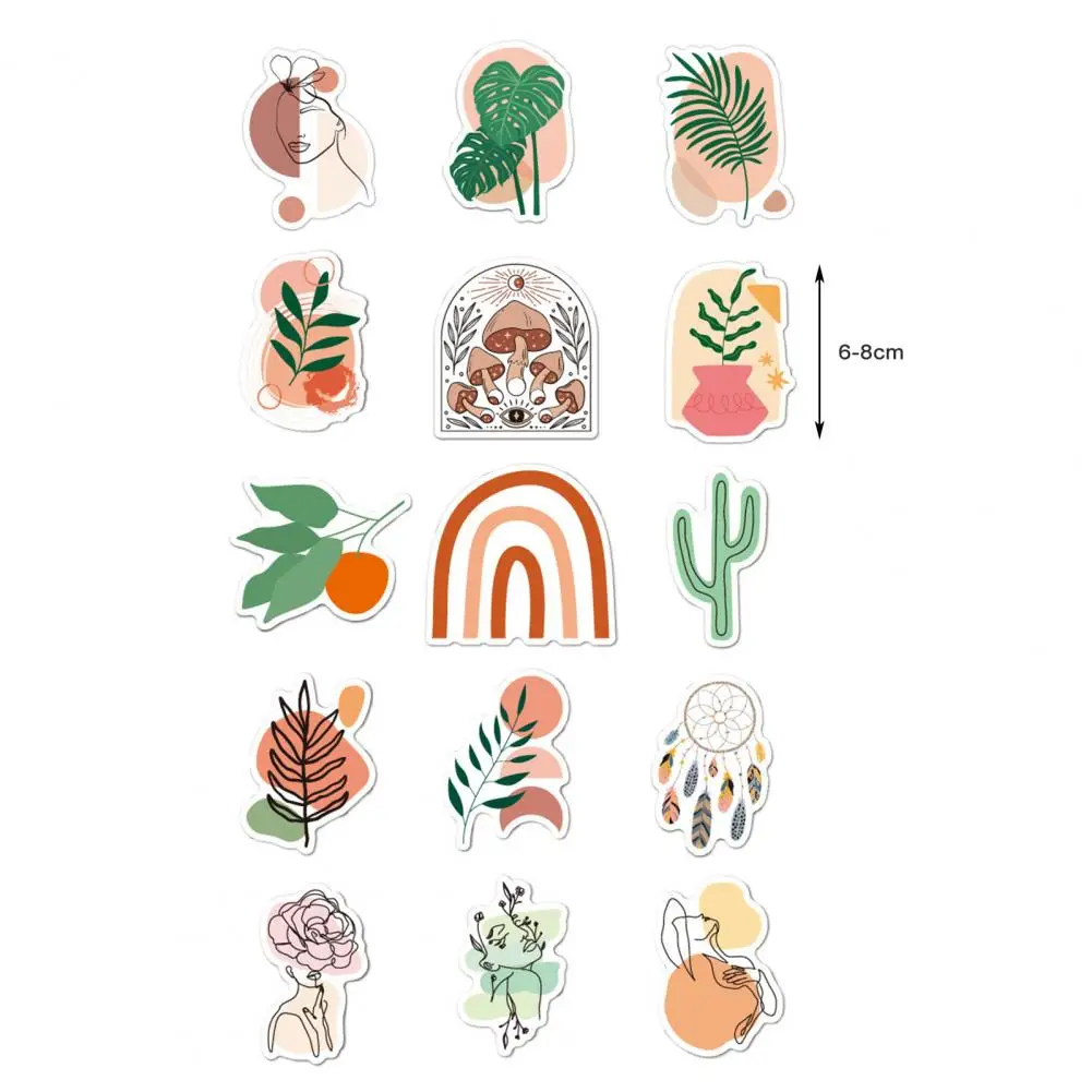 Pegatinas de papelería para piezas, pegatinas de dibujos animados de arte bohemio, impermeables, para ordenador portátil, equipaje, monopatín, teléfono y maleta, 50 Uds.