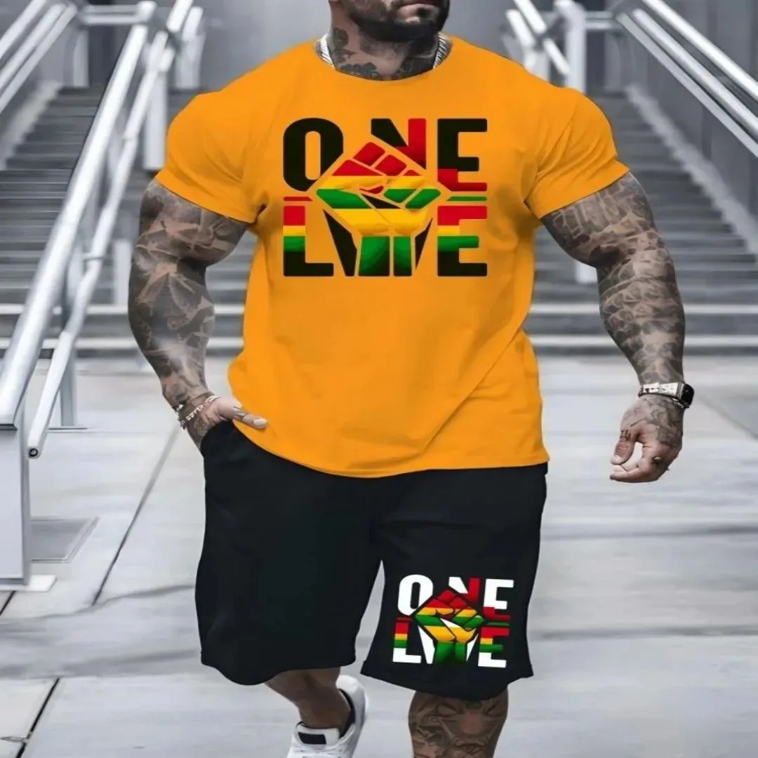 2025 New 3D Printed Men's Short-Sleeve Shirt and Shorts Set Summer Casual Breathable Quick-Dry T-Shirt Outdoor Sports Shorts