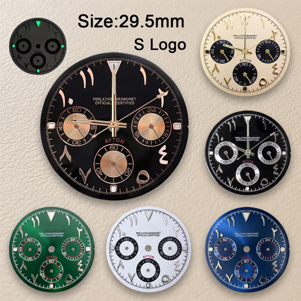 High Quality 29.5mm S Logo Panda Arab DTN Dial Fit VK63 Movement Green Luminous Watch Modification Accessories