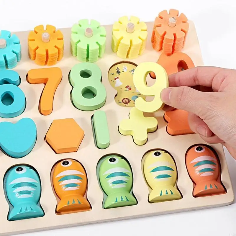 

F62D Math Learning Stacking Toy for Kids Number Puzzle Sorting Wooden Count Toy