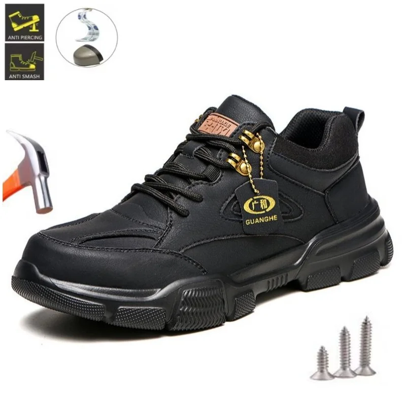Zapatos de seguridad para el trabajo para hombre, botas de seguridad ligeras, zapatillas de trabajo indestructibles, plantilla protectora de Kevlar, zapatos con punta de acero