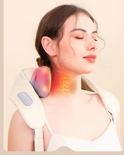 Imagen 2 del producto Masajeador Shiatsu de cuello y hombros con luz LED roja, relajante muscular de espalda y columna vertebral para uso doméstico, chal de masaje de hombros
