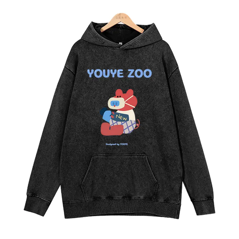 Youye Zoo Printed Women's Round Neck Hoodie New Fashionable Cute Retro Loose Casual Men's and Women's Hoodies