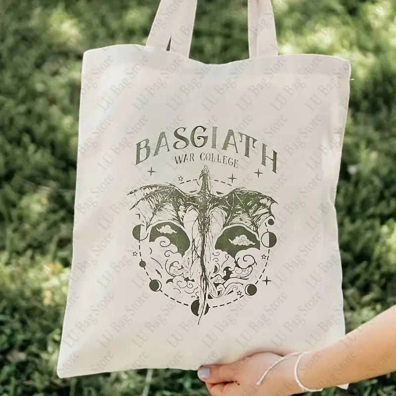 Retro Basgiath War Pattern Canvas Tote Bag Dragon Rider Shopping Bag donna borse a tracolla riutilizzabili four Wing Book Fans Gift