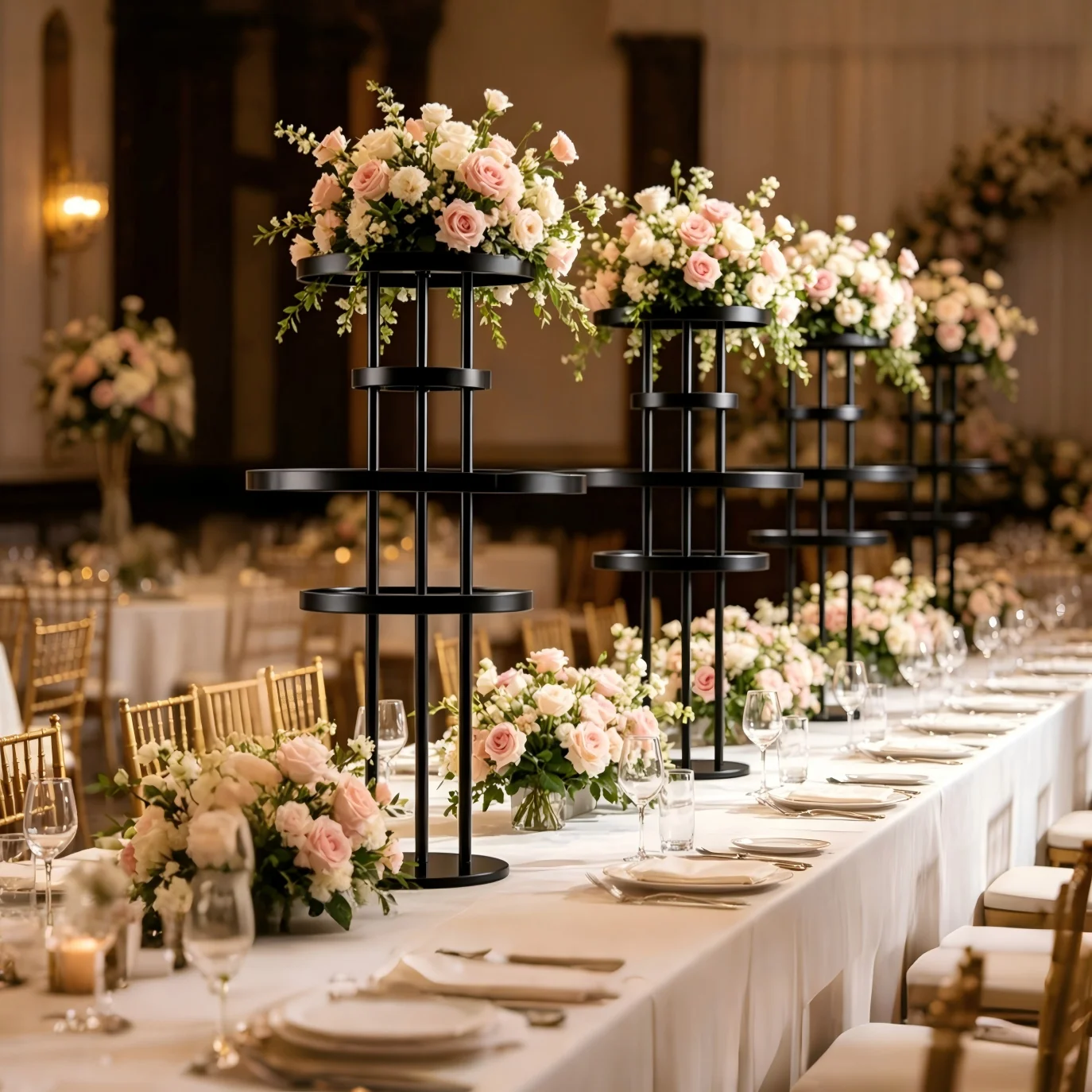 6 Stück 46 Zoll hohe Metall-Blumenständer mit 4 Ebenen, Tischdekoration für den Haupttisch, Hochzeitsfeier, Brautparty, Bankettdekoration – Detail 4