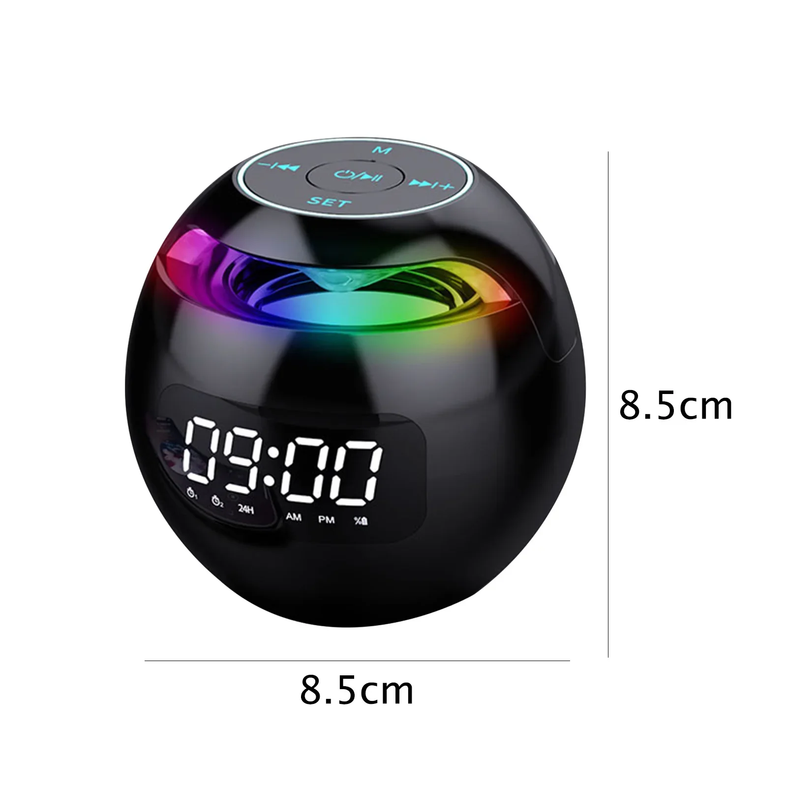 RGB Colorful Bluetooth Compatible with 5.0 Ball Portable Alarm Clock with LED Display Wake Up Clock Christmas Gift Home Decor
