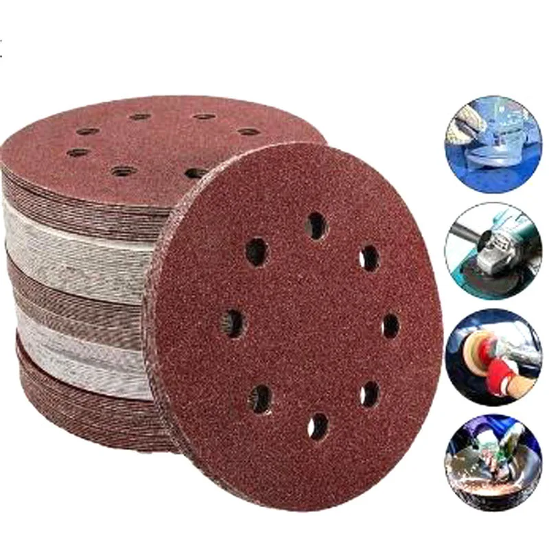 

50pcs Sanding Discs Hook and Loop Adhesive Sandpaper 5 Inch 8 Hole for Random Orbital Sander 80 120 240 400 600 Grits Abrasive S