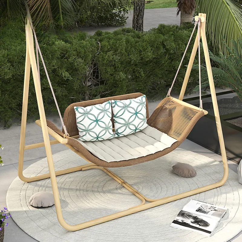 Outdoor garden, courtyard, leisure double swing, outdoor villa waterproof and sun-proof rope hanging chair combination