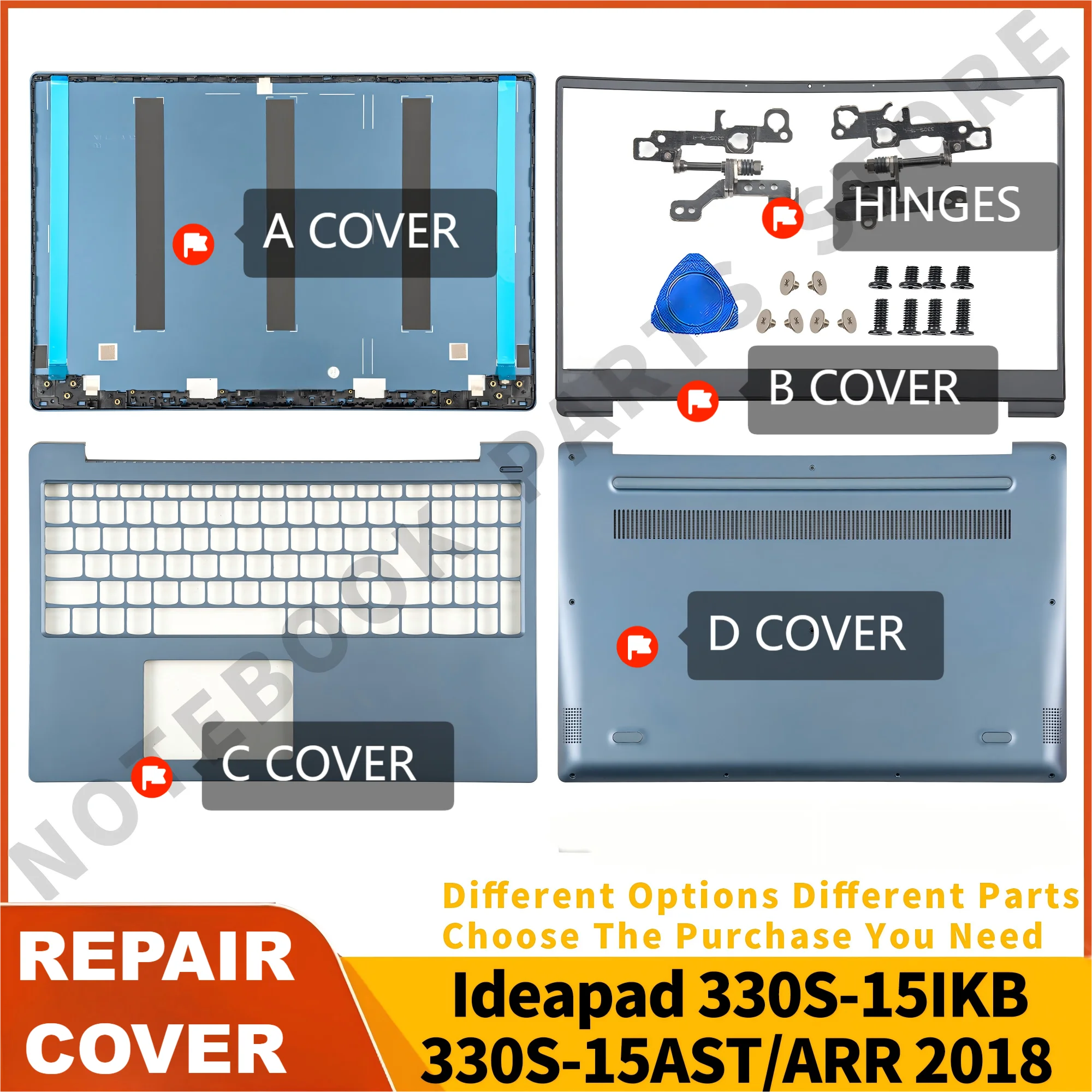 Notebook Parts For Ideapad 330s-15 330S-15IKB 330S-15AST 15ARR Back Cover Front Bezel Bottom Case Hinges Blue AM1E1000410