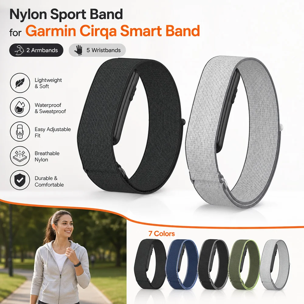 Premium Nylon Band Arm/Wristband for Garmin CIRQA Smart Band Strap Fitness Tracker Strap for Garmin CIRQA Smart Band Accessory