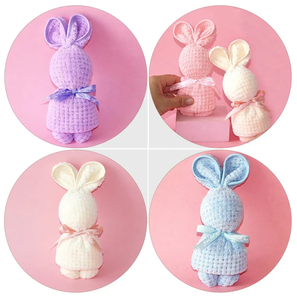 

6pcs Bunny Towel Thickened Cloth Comfortable Skin-friendly Breathable No Hair Loss Suitable for Easter Gifts Wedding Decor Baby
