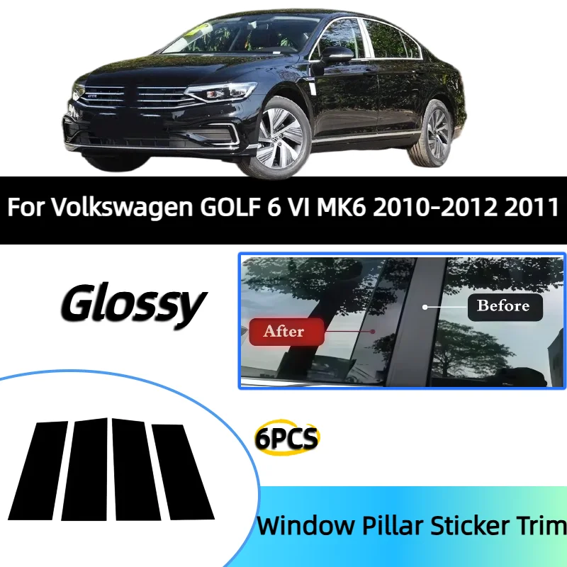 For Volkswagen GOLF 6 VI MK6 2010-2012 2011 Window Trim Covers Center Film Column B C Pillar Posts Sticker Car Accessories